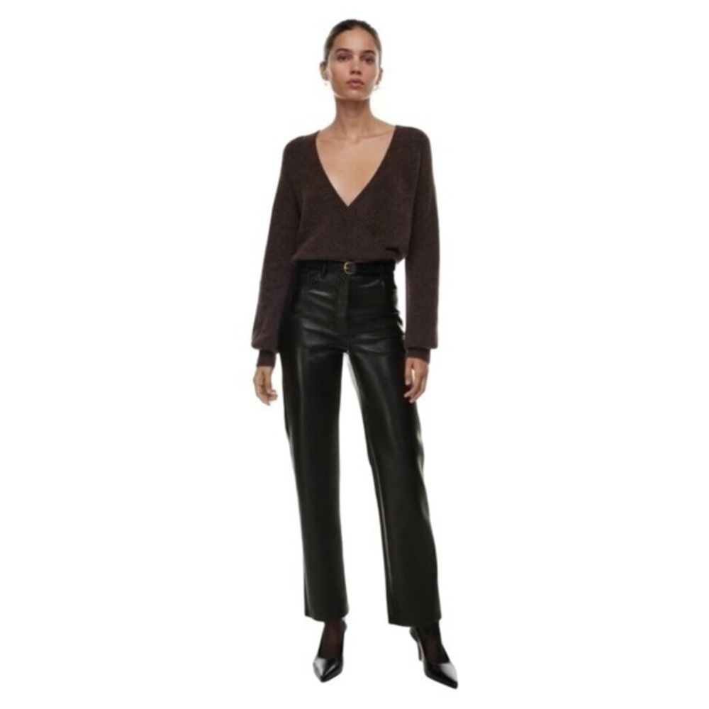 Wilfred free Artizia black faux leather pants high rise straight leg